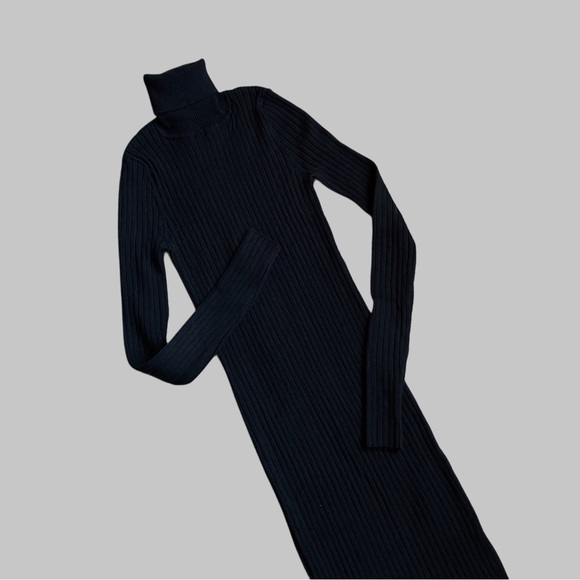 MANGO NWT Black Fine Ribbed Knit Long Sleeve Turtleneck Maxi Sweater Dress XS/ 2 - Picture 6 of 11